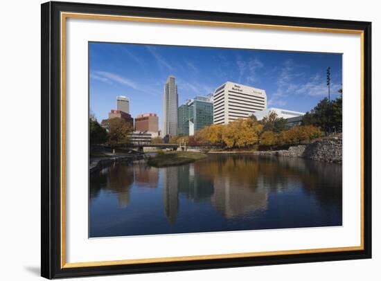 Gene Leahy Mall Skyline, Omaha, Nebraska, USA-Walter Bibikow-Framed Photographic Print