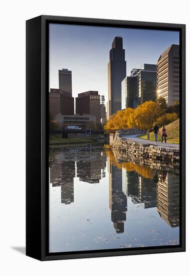 Gene Leahy Mall Skyline, Omaha, Nebraska, USA-Walter Bibikow-Framed Premier Image Canvas