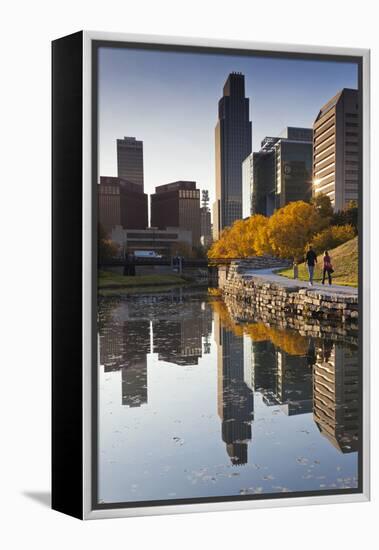 Gene Leahy Mall Skyline, Omaha, Nebraska, USA-Walter Bibikow-Framed Premier Image Canvas