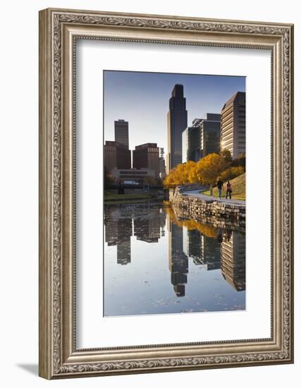 Gene Leahy Mall Skyline, Omaha, Nebraska, USA-Walter Bibikow-Framed Photographic Print