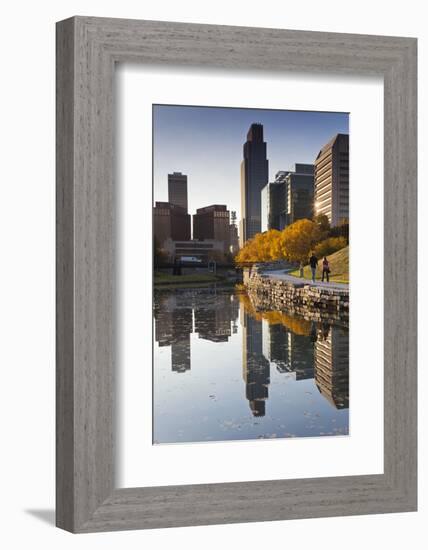 Gene Leahy Mall Skyline, Omaha, Nebraska, USA-Walter Bibikow-Framed Photographic Print