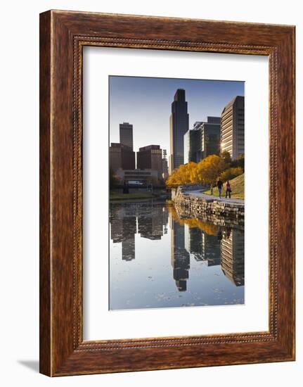 Gene Leahy Mall Skyline, Omaha, Nebraska, USA-Walter Bibikow-Framed Photographic Print