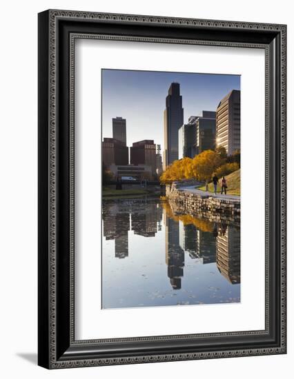 Gene Leahy Mall Skyline, Omaha, Nebraska, USA-Walter Bibikow-Framed Photographic Print