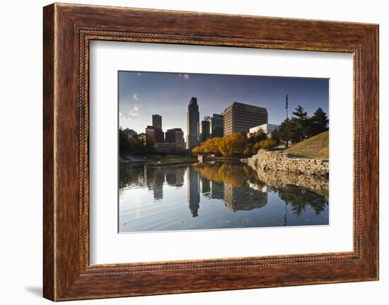 Gene Leahy Mall Skyline, Omaha, Nebraska, USA-Walter Bibikow-Framed Photographic Print