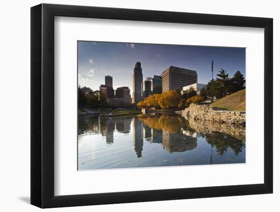 Gene Leahy Mall Skyline, Omaha, Nebraska, USA-Walter Bibikow-Framed Photographic Print