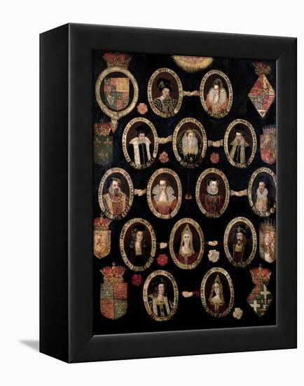 Genealogical Chart Tracing the Tudor Roots of Mary Stuart, Queen of Scots (1542-87) and Her Son…-null-Framed Premier Image Canvas