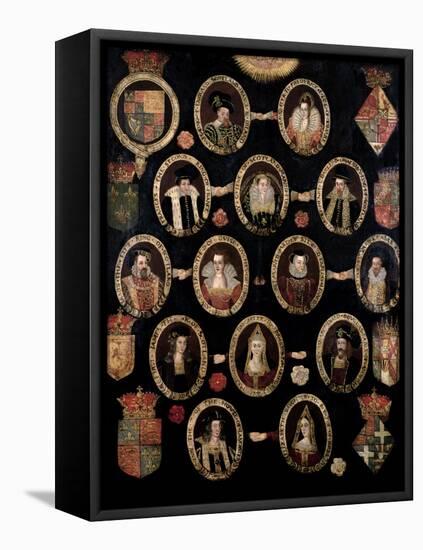 Genealogical Chart Tracing the Tudor Roots of Mary Stuart, Queen of Scots (1542-87) and Her Son…-null-Framed Premier Image Canvas