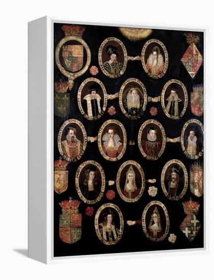 Genealogical Chart Tracing the Tudor Roots of Mary Stuart, Queen of Scots (1542-87) and Her Son…-null-Framed Premier Image Canvas