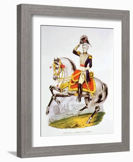 General Andrew Jackson at the Battle of New Orleans in 1815-Currier & Ives-Framed Art Print