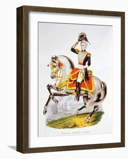 General Andrew Jackson at the Battle of New Orleans in 1815-Currier & Ives-Framed Art Print