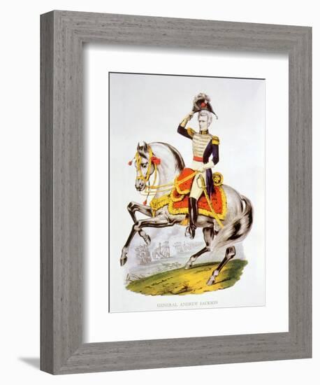 General Andrew Jackson at the Battle of New Orleans in 1815-Currier & Ives-Framed Art Print