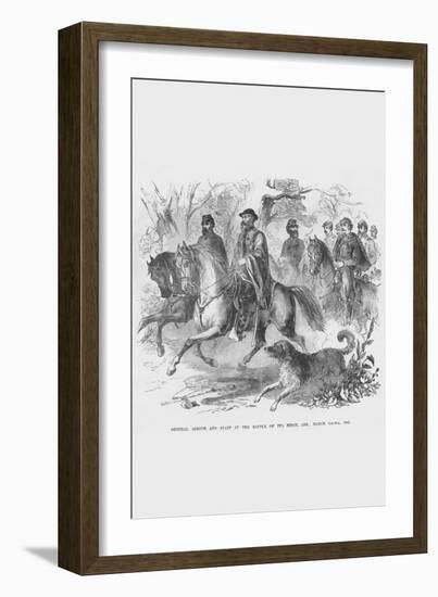 General Asboth Rides with Staff at the Battle of Pea Ridge or Elkhorn Tavern-Frank Leslie-Framed Art Print