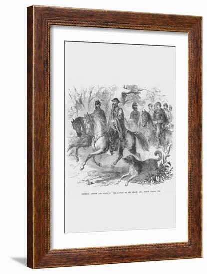 General Asboth Rides with Staff at the Battle of Pea Ridge or Elkhorn Tavern-Frank Leslie-Framed Art Print