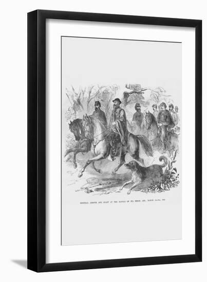 General Asboth Rides with Staff at the Battle of Pea Ridge or Elkhorn Tavern-Frank Leslie-Framed Art Print