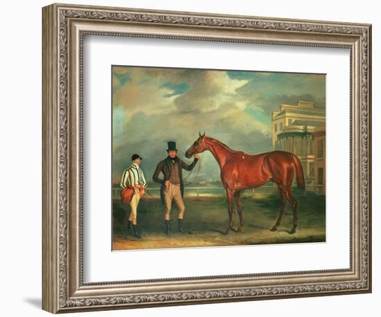 General Chasse, a Chestnut Racehorse Being Held by His Trainer, with His Jockey, J. Holmes-John E. Ferneley-Framed Giclee Print