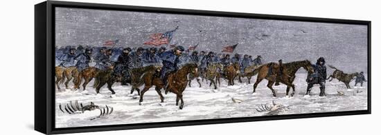 General Custer's Cavalry Marching to Attack a Cheyenne Village on the Great Plains, 1868-null-Framed Premier Image Canvas