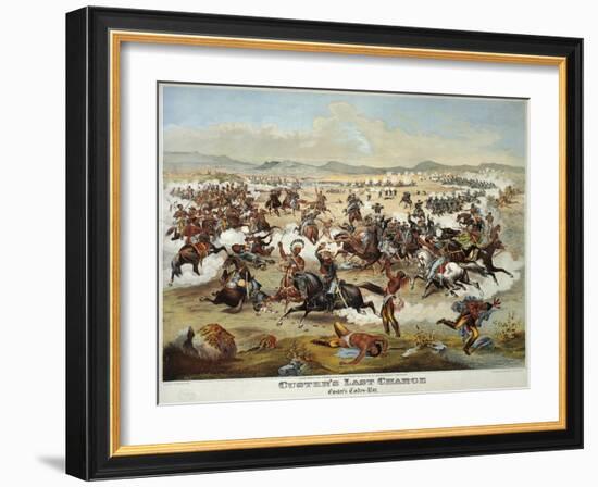 General Custer's Last Stand at the Battle of Little Bighorn, June 25, 1876-null-Framed Giclee Print