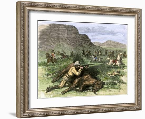 General Custer's Scout Surrounded by Hostile Arapahoes in the Black Hills, Dakota Territory, c.1874-null-Framed Giclee Print