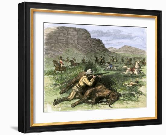 General Custer's Scout Surrounded by Hostile Arapahoes in the Black Hills, Dakota Territory, c.1874-null-Framed Giclee Print