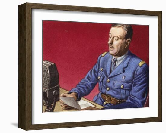 General De Gaulle Broadcasts to the Free French-Pat Nicolle-Framed Giclee Print