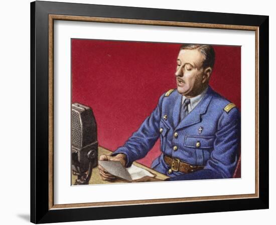 General De Gaulle Broadcasts to the Free French-Pat Nicolle-Framed Giclee Print