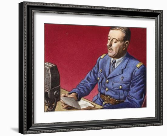 General De Gaulle Broadcasts to the Free French-Pat Nicolle-Framed Giclee Print