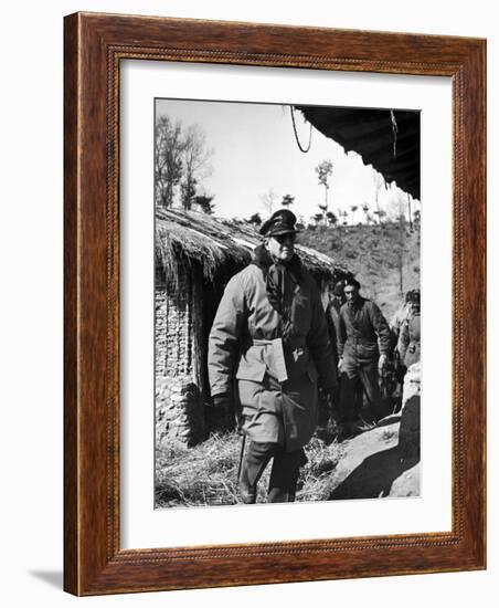 General Douglas Macarthur Inspecting French Positions During the Korean War-null-Framed Photographic Print