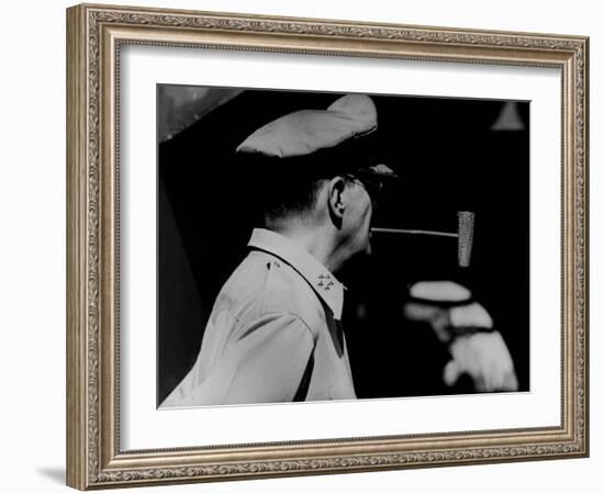 General Douglas Macarthur Smoking His Corn Cob Pipe-null-Framed Photographic Print