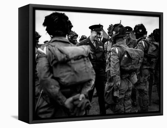 General Eisenhower Talks with Paratroopers of the 101st US Airborne Before D-Day-null-Framed Stretched Canvas