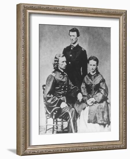 General George A. Custer (1839-76) with His Wife, Elizabeth, and His Brother, Tom (B/W Photo)-Mathew Brady-Framed Giclee Print