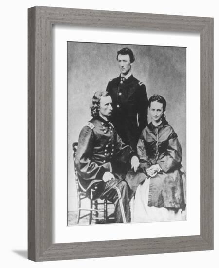 General George A. Custer (1839-76) with His Wife, Elizabeth, and His Brother, Tom (B/W Photo)-Mathew Brady-Framed Giclee Print