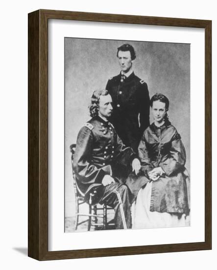 General George A. Custer (1839-76) with His Wife, Elizabeth, and His Brother, Tom (B/W Photo)-Mathew Brady-Framed Giclee Print