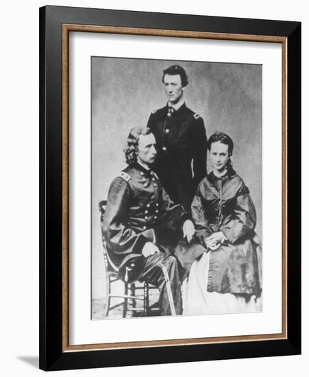 General George A. Custer (1839-76) with His Wife, Elizabeth, and His Brother, Tom (B/W Photo)-Mathew Brady-Framed Giclee Print