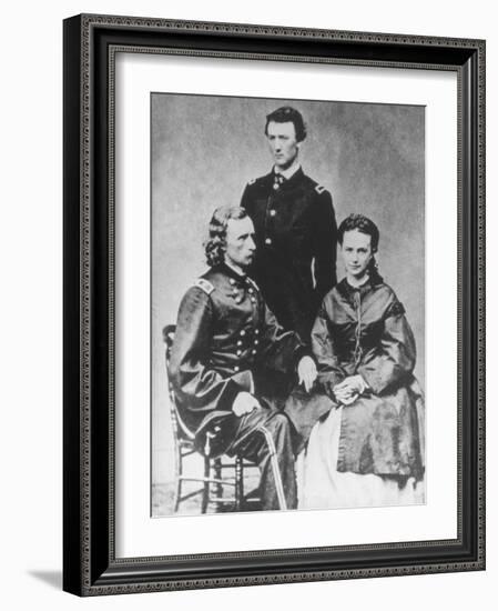 General George A. Custer (1839-76) with His Wife, Elizabeth, and His Brother, Tom (B/W Photo)-Mathew Brady-Framed Giclee Print