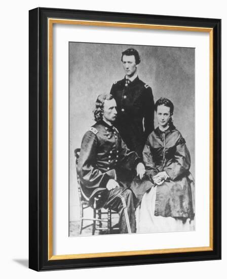 General George A. Custer (1839-76) with His Wife, Elizabeth, and His Brother, Tom (B/W Photo)-Mathew Brady-Framed Giclee Print