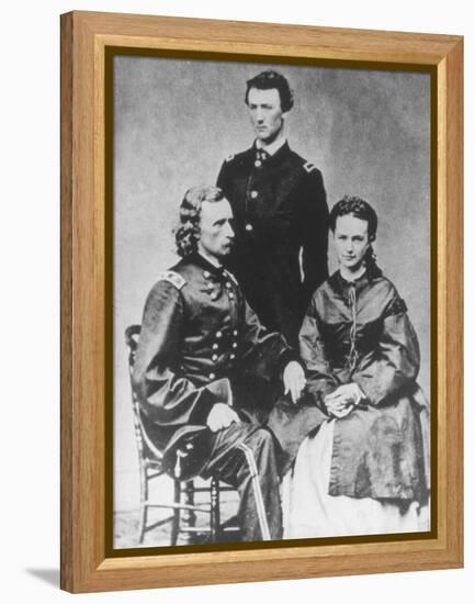 General George A. Custer (1839-76) with His Wife, Elizabeth, and His Brother, Tom (B/W Photo)-Mathew Brady-Framed Premier Image Canvas