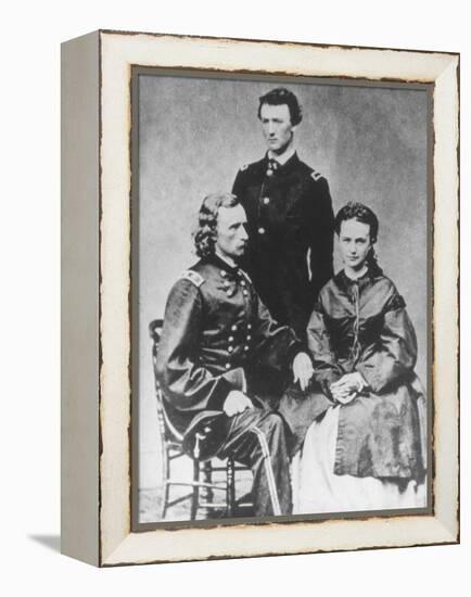 General George A. Custer (1839-76) with His Wife, Elizabeth, and His Brother, Tom (B/W Photo)-Mathew Brady-Framed Premier Image Canvas