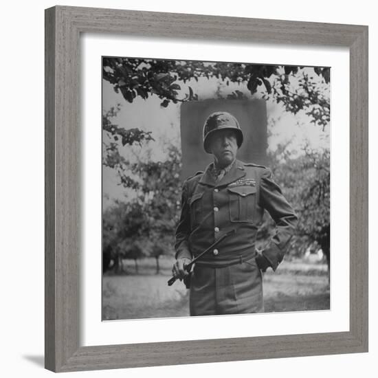 General George S. Patton in Normandy, France-Ralph Morse-Framed Photographic Print