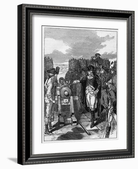 General George Washington and the first firing of the canon at the Siege of Yorktown in 1781-American School-Framed Giclee Print