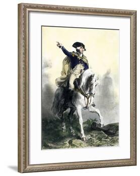 General George Washington in Battle on Horseback, Revolutionary War-null-Framed Giclee Print