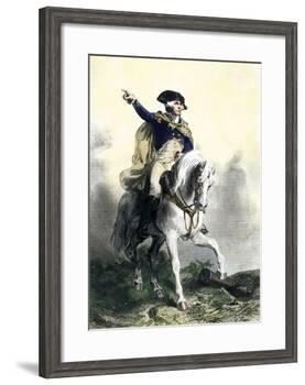 General George Washington in Battle on Horseback, Revolutionary War-null-Framed Giclee Print