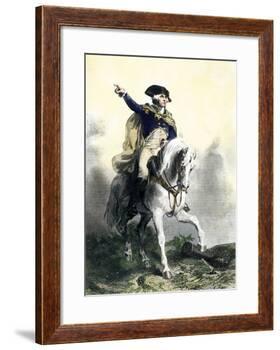 General George Washington in Battle on Horseback, Revolutionary War-null-Framed Giclee Print