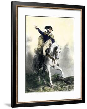 General George Washington in Battle on Horseback, Revolutionary War-null-Framed Giclee Print