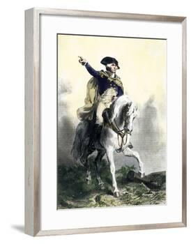 General George Washington in Battle on Horseback, Revolutionary War-null-Framed Giclee Print