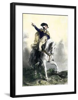 General George Washington in Battle on Horseback, Revolutionary War-null-Framed Giclee Print