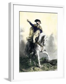 General George Washington in Battle on Horseback, Revolutionary War-null-Framed Giclee Print