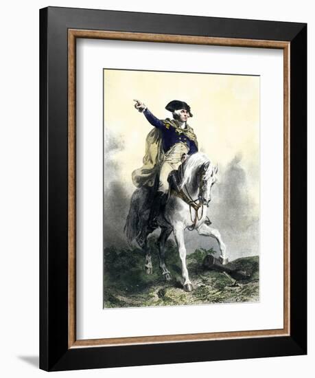 General George Washington in Battle on Horseback, Revolutionary War-null-Framed Giclee Print