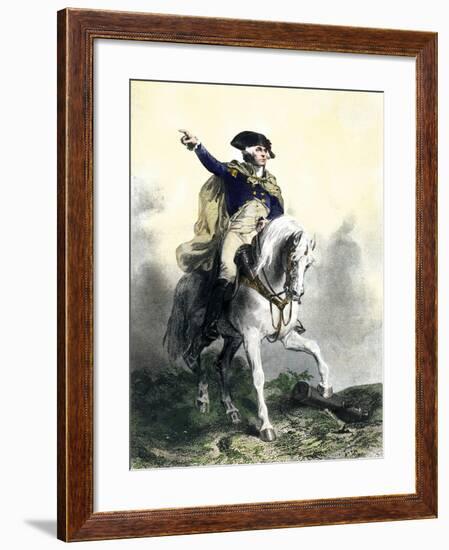 General George Washington in Battle on Horseback, Revolutionary War-null-Framed Giclee Print