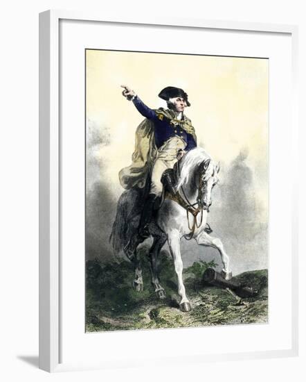 General George Washington in Battle on Horseback, Revolutionary War-null-Framed Giclee Print