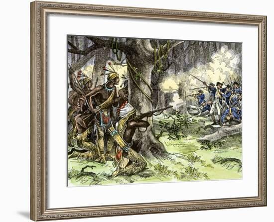 General Harmar Defeated by Miami Tribe Warriors in the Old Northwest Territory, c.1790-null-Framed Giclee Print